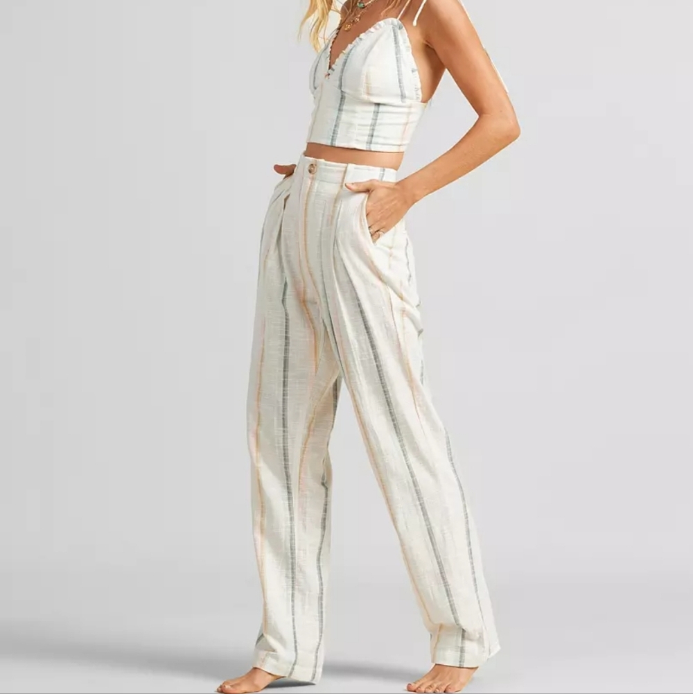 BillaBong+Salty Blonde New Moves Gauzy Cotton White/Stripes Pants, 26, Like New - Picture 3 of 16
